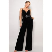 Samba Rhinestone Belt Velvet Jumpsuit Black S