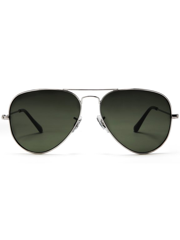 Unisex Classic Aviator Sunglasses Silver Frame Green Lens - Glen & Ivy Sky Inspired