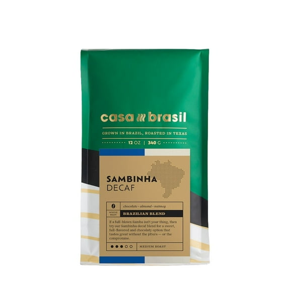 Sambinha Decaf - Roasted by Casa Brasil Coffees - Whole Bean Coffee - 12 Ounce Bag