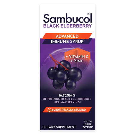 Sambucol Black Elderberry Advanced Immune Syrup plus Vitamin C and Zinc, 4oz.