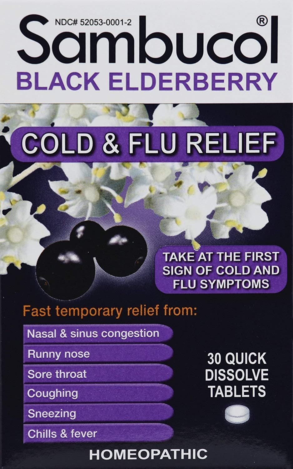Sambucol Black Elderberry Cold & Flu Relief Tablets, 30 Tablets