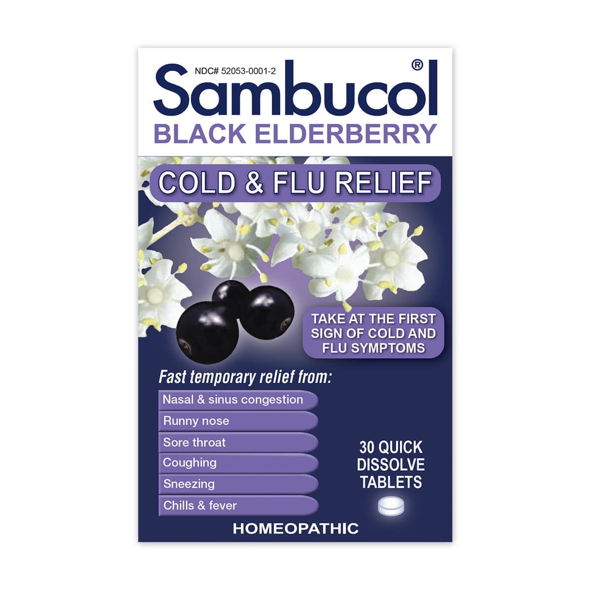 Sambucol Black Elderberry Homeopathic Cold & Flu Relief Tablets 30