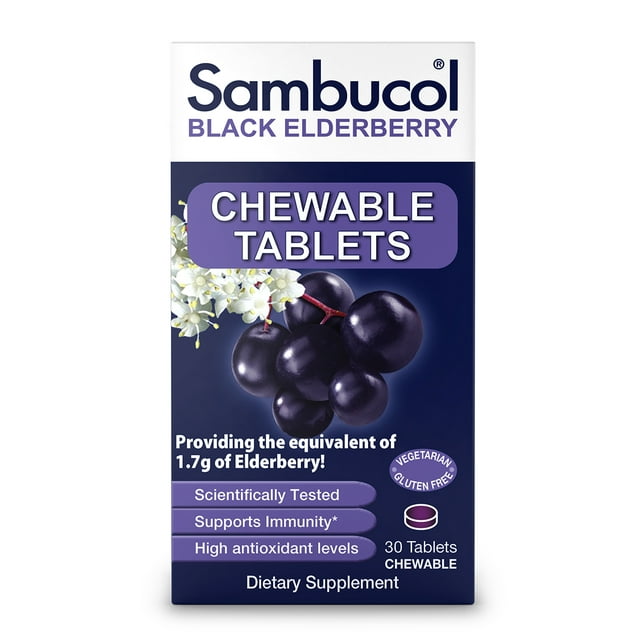 Sambucol Black Elderberry Immune Support Chewable Tablets with Vitamin C, 30 Count