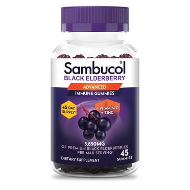 Sambucol Black Elderberry Immune Support Gummies with Vitamin C and Zinc, 45 Count