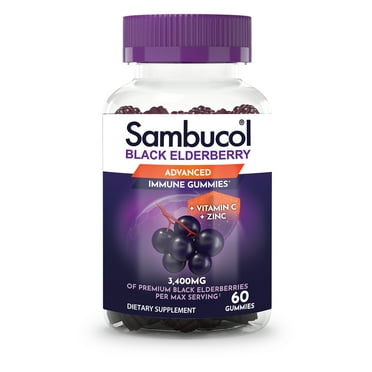 Sambucol Black Elderberry Advanced Immune Support Gummies with Vitamin C and Zinc, 60 Count