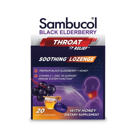 Sambucol Black Elderberry Throat Lozenge - Honey, Immune support 20 Count