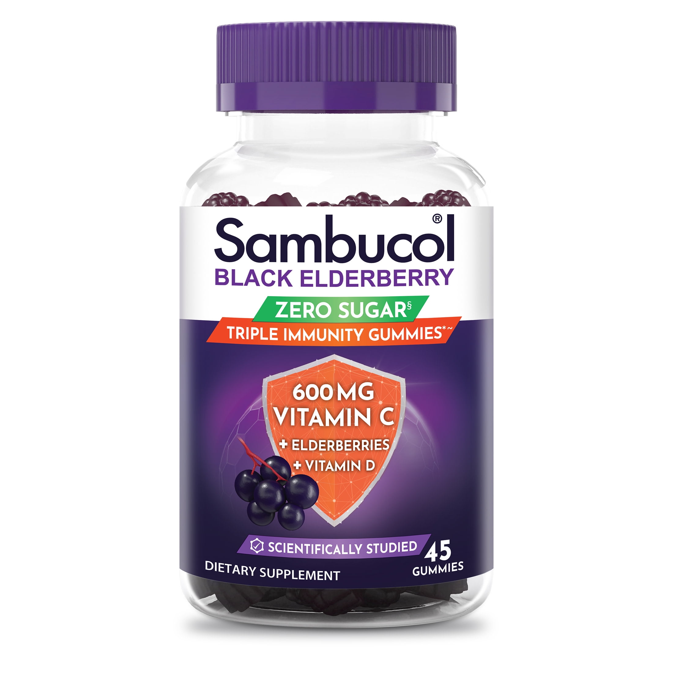 Sambucol Triple Immunity Zero Sugar Gummies with Vitamin C and Vitamin D, 45 Count