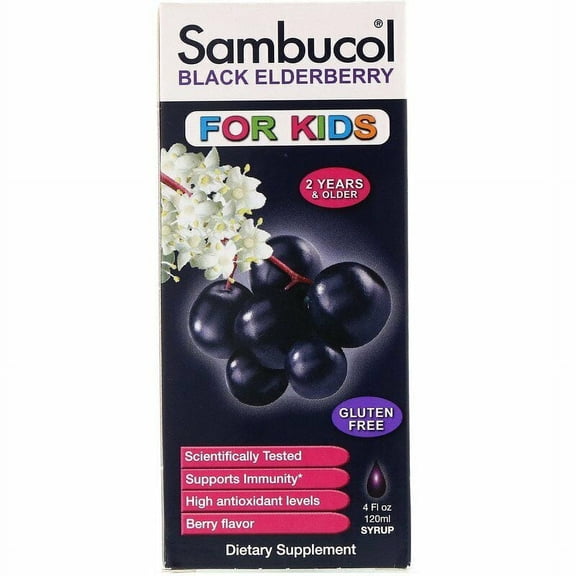 Sambucol Black Elderbery Syrup for Kids Berry Flavor Gluten Free 4 Ounce, 4 Pack