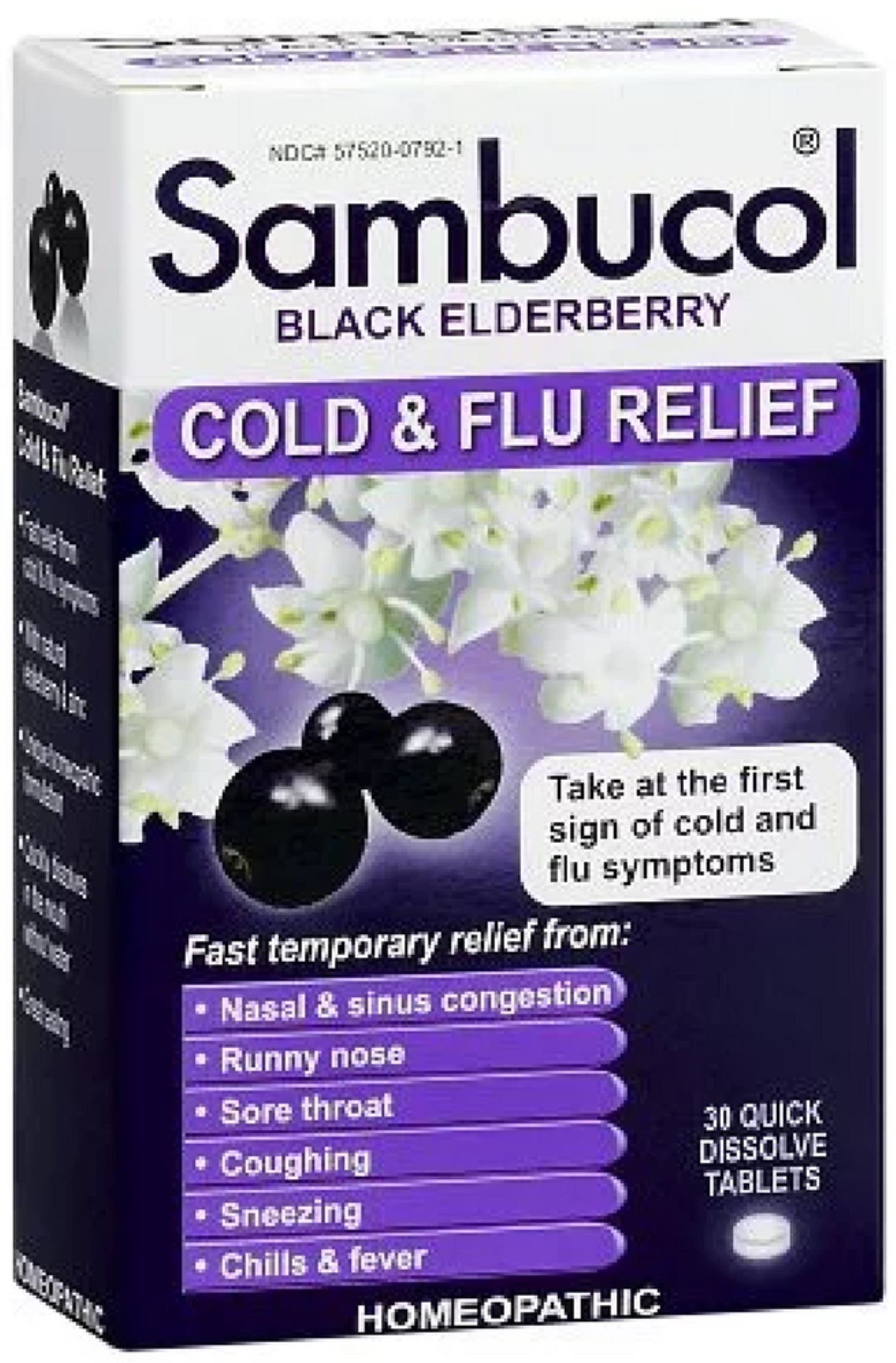 Sambucol Cold & Flu Relief Quick Dissolve Tablets, Black Elderberry, 30 ...