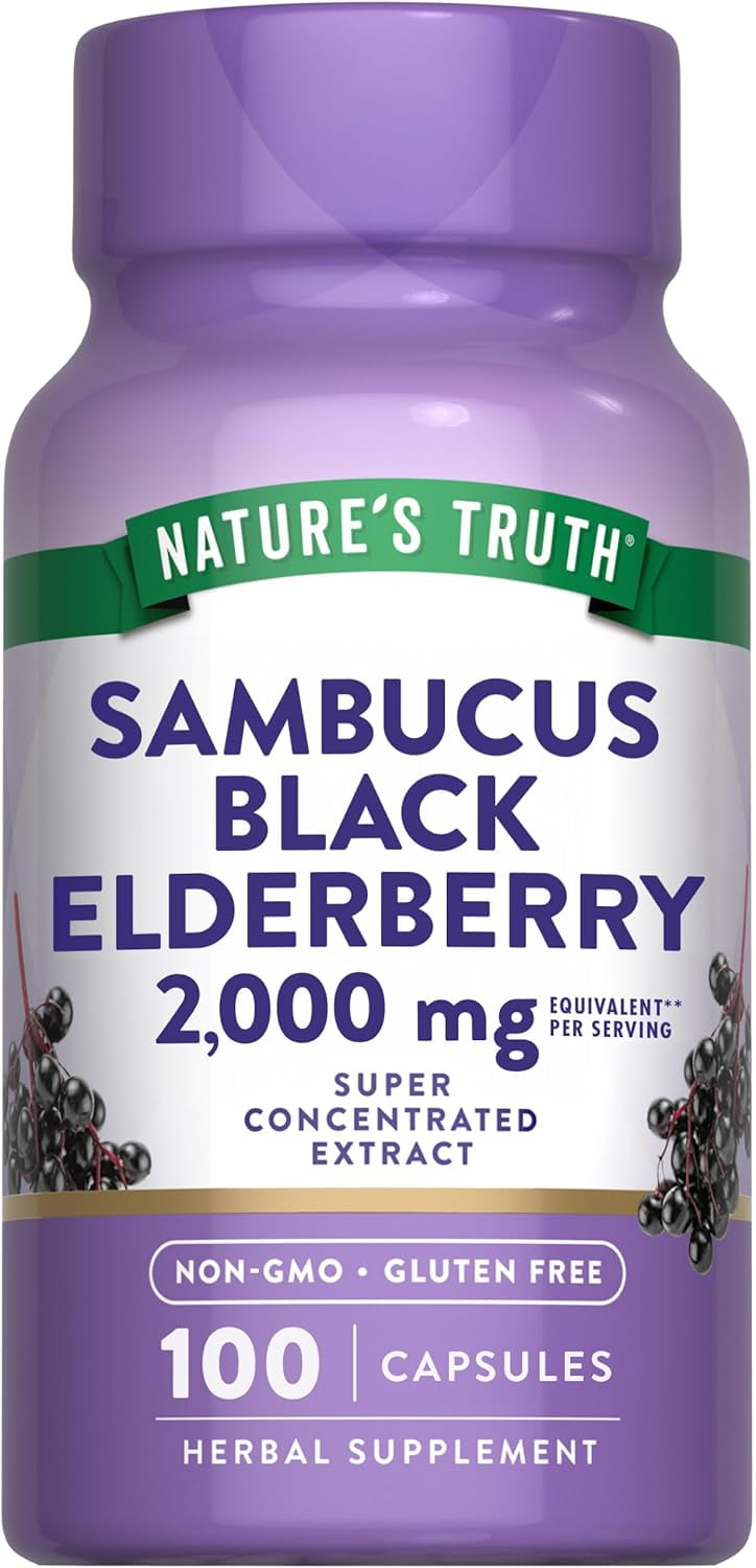 Nature's Truth Black Elderberry Capsules 2000mg | 100 Count | Super Concentrated Sambucus Extract | Non-GMO, Gluten Free