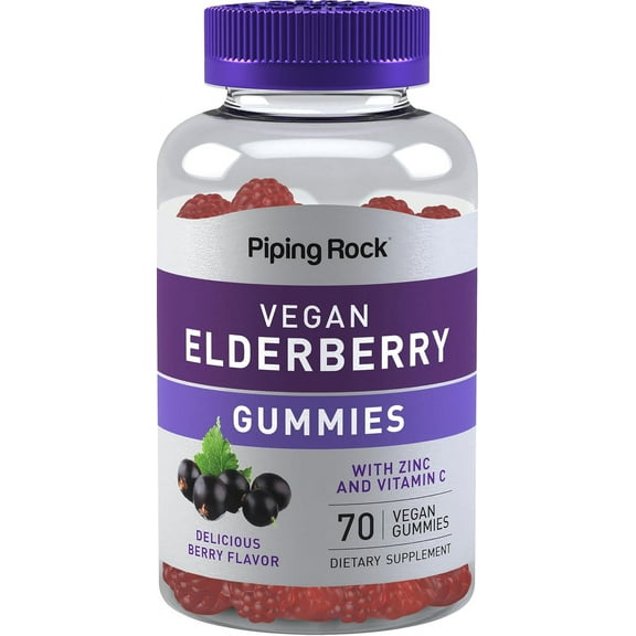 Sambucus Black Elderberry Gummies | 70 Count for Men and Women | Berry Flavor | by Piping Rock