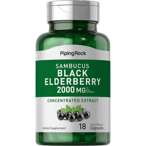 Elderberry Capsules 1000 mg | 180 Pills | Herbal Extract Supplement | by Piping Rock