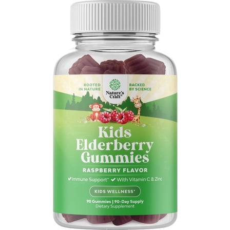 Sambucus Elderberry Gummies for Kids Immunity - Nature's Craft Delicious Black Elderberry Gummies with Vitamin C and Zinc 90ct - Kids Immune Support Gummy Vitamins with Potent Antioxidants