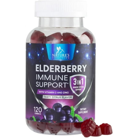 Elderberry Immune Support Gummies - 3X Strength Black Elderberry Gummy with Vitamin C, D3 and Zinc for Kids & Adults - Immune Health Support Supplement Gummy, Black Elder Berry Vitamins - 120 Gummies