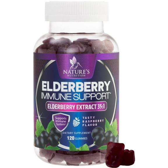 Elderberry Immune Support Gummies, Super Concentrated 35:1 Extract, Equivalent to 4200mg of Elderberries - Sambucus Black Elder Berry Vitamin Supplement, Daily Support for Kids & Adults - 120 Gummies