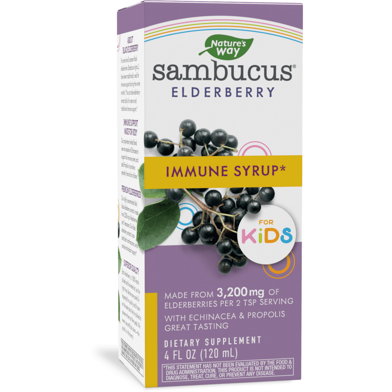 Nature's Way Sambucus Kids Elderberry Immune Syrup*, with Echinacea, Dietary Supplement, 4 floz