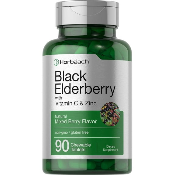 Sambucus Elderberry, Vitamin C and Zinc Chewable Tablets | 90 Count for Men and Women | by Horbaach