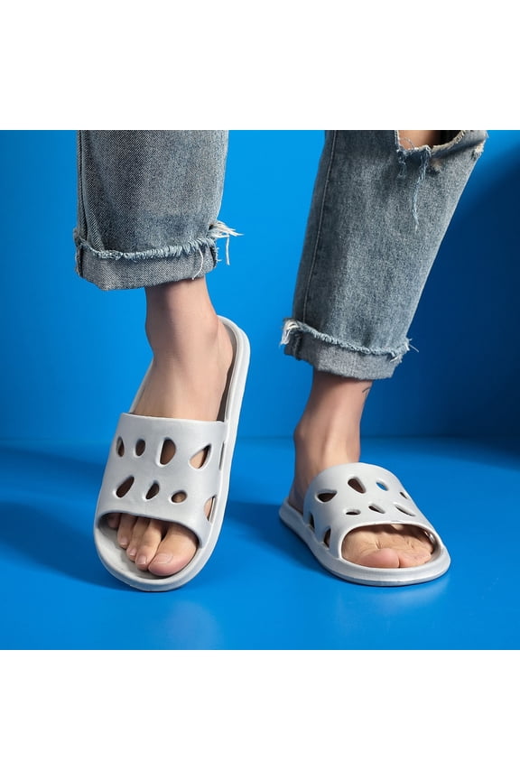 Bathroom Slippers for Men Fast Drying Shower Sandals with Drainage Holes Open Toe Breathable Spa Slides Non-Slip Gym Pool Footwear Ultra-Light Eva House Shoes Summer