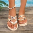 thumbnail image 1 of Samdudou Beach Sandals for Women Summer Slip On Open Toe Flats Woven Criss Cross Straps Tropical Floral Print Slides Vacation Travel Outdoor Walking Footwear, 1 of 9