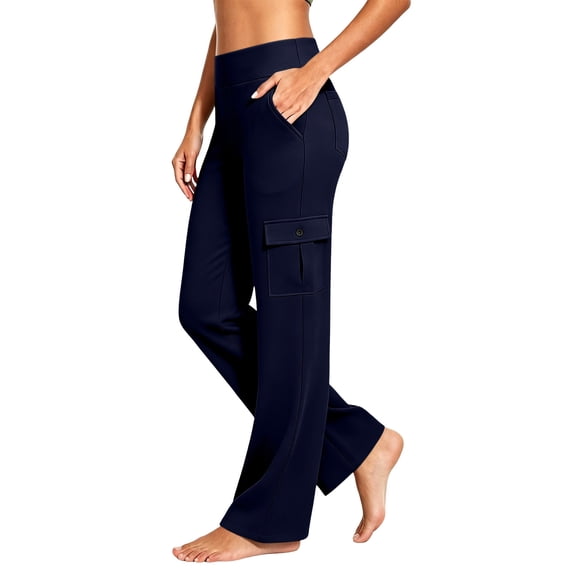 Samdudou Bootcut Yoga Pants for Women Elastic High Waisted Straight Leg Trousers Soft Solid Color Activewear Bottoms for with Pockets