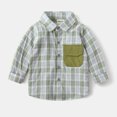 thumbnail image 1 of Samdudou Boys Casual Shirts Long Sleeve Plaid Shacket Fall Spring Fashion Button Down Jacket Lapel Collared Outerwear with Chest Pocket Size 2-8 Years, 1 of 6