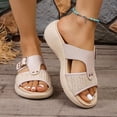 thumbnail image 1 of Samdudou Casual Sandals for Women Summer Open Toe Slip On Slides Woven Raffia Strap Texture Metal Buckle Detail Outdoor Walking Shoes Chic Beach Vacation Slippers Ladies, 1 of 9