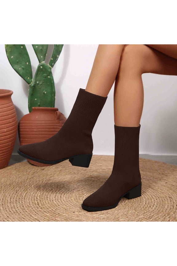 Chelsea Boots for Women Closed Toe Knit Stretch Sock Ankle Booties Slip On Style Low Chunky Block Heel Sleek Minimalist Profile Chic Modern Footwear