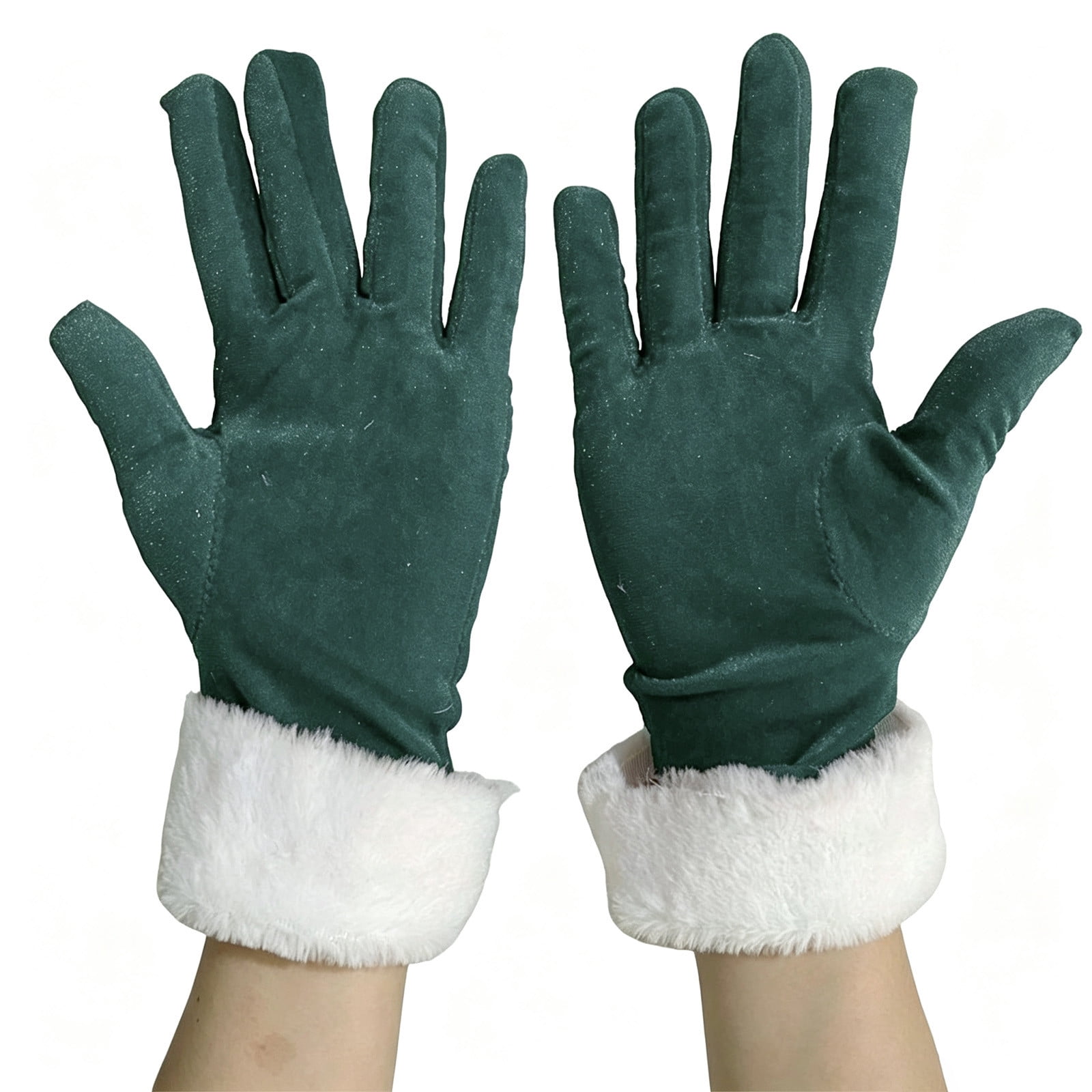 Samdudou Christmas Gloves Velvet Full Finger Hand Cover with Faux Fur ...