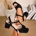 thumbnail image 1 of Samdudou Chunky Heels for Women Open Toe Block Heeled Sandals Square Front T-Strap Ankle Buckle Closure Matte Faux Suede Finish Dressy Casual Office Wedding Pumps, 1 of 9