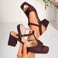 thumbnail image 1 of Samdudou Chunky Heels for Women Open Toe Block Heeled Sandals Square Front T-Strap Ankle Buckle Closure Matte Faux Suede Finish Dressy Casual Office Wedding Pumps, 1 of 9
