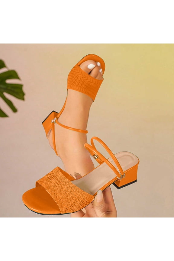 Dress Shoes for Women Open Toe Slide Sandals Low Block Heel Two Strap Design Textured Wide Instep Band and Thin Metallic Accent Ankle Slip On Footwear