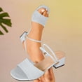thumbnail image 1 of Samdudou Dress Shoes for Women Open Toe Slide Sandals Low Block Heel Two Strap Design Textured Wide Instep Band and Thin Metallic Accent Ankle Slip On Footwear, 1 of 9