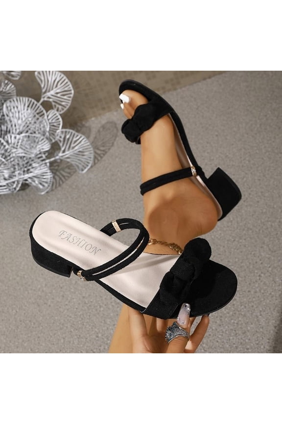 Dressy Sandals for Women Elegant Low Block Heel Slip On Mules Open Toe Suede Bow Strap Evening Party Shoes Chic Wedding Guest Footwear Daily Stylish Slides