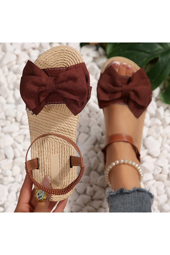 Espadrille Sandals for Women Open Toe Bow Wedge Slingback Jute Braided Vacation Rope Sole Boho Chic Outdoor Resort Cruise Poolside Garden Lawn Tea Party Afternoon Shoes
