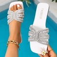 thumbnail image 1 of Samdudou Flat Sandals for Women Trendy Square Open Toe Slip On Slides Sparkly Rhinestone Embellished Straps Dressy Summer Shoes Bling Beach Footwear Casual Vacation, 1 of 9