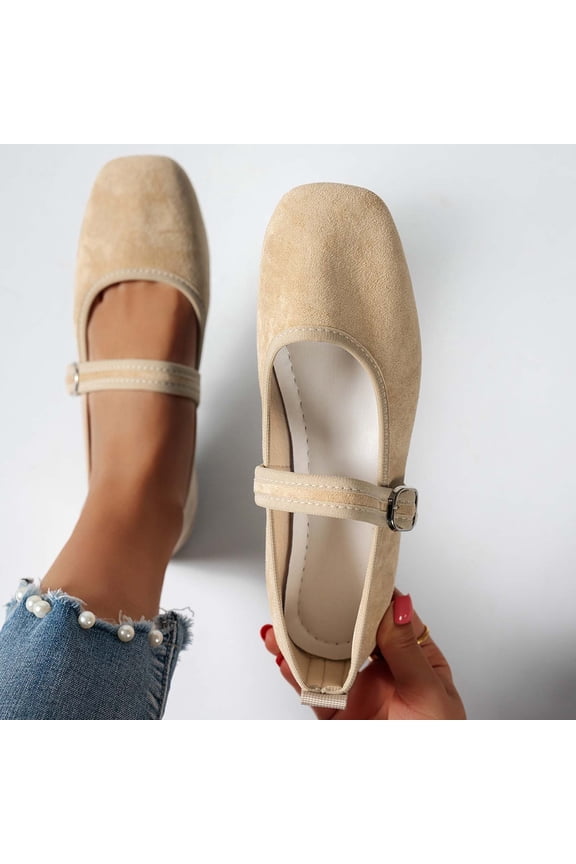 Flats for Women Closed Toe Square Toe Mary Jane Shoes Faux Suede Minimalist Design Adjustable Buckle Strap Slip On Casual Daily Office Dress Walking Footwear