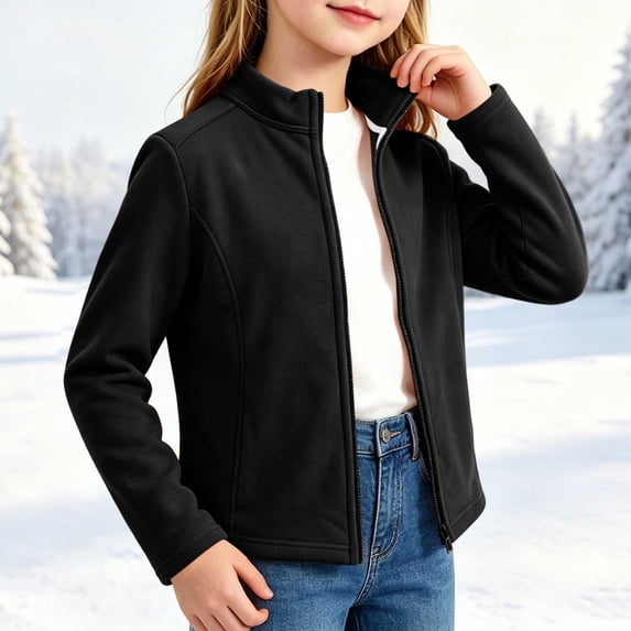 Samdudou Girls Fleece Jackets Stand Up Collar Zip Tops Fall Winter Warm Outerwear Cozy Plush Coat Long Sleeve Casual Layering Play School Holiday Clothing Size 8-15 Years