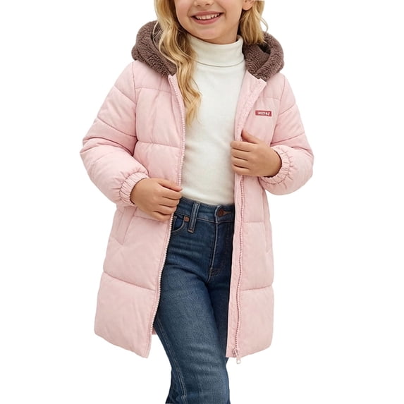Samdudou Girls Long Puffer Coat Heavyweight Winter Jacket with Sherpa Lined Hood Thick Thermal Snow Parka Outerwear Long Sleeve Full Zip Coats for Cold Weather School Daily Wear Size 1-10 Years