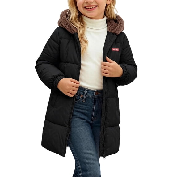 Samdudou Girls Long Puffer Coat Heavyweight Winter Jacket with Sherpa Lined Hood Thick Thermal Snow Parka Outerwear Long Sleeve Full Zip Coats for Cold Weather School Daily Wear Size 1-10 Years