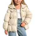 thumbnail image 1 of Samdudou Girls Winter Puffer Jacket Ruffle Trim Hood Cute Bowknot Warm Coat Solid Thick Outerwear Long Sleeve Zip Coats for Snow Days Outdoor Travel Size 1-8 Years, 1 of 5