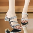 thumbnail image 1 of Samdudou Heeled Sandals for Women Open Toe Low Chunky Block Heel Criss Cross Sparkly Rhinestone Straps Slip On Slides Casual Summer Evening Party Dressy Mules, 1 of 9