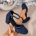 thumbnail image 1 of Samdudou Heels for Women Closed Toe Chunky Block Heel Mary Jane Ankle Strap Rhinestone Chain Accent Round Toe Dressy Elegant Wedding Party Office Ladies Everyday Modern Footwear, 1 of 9