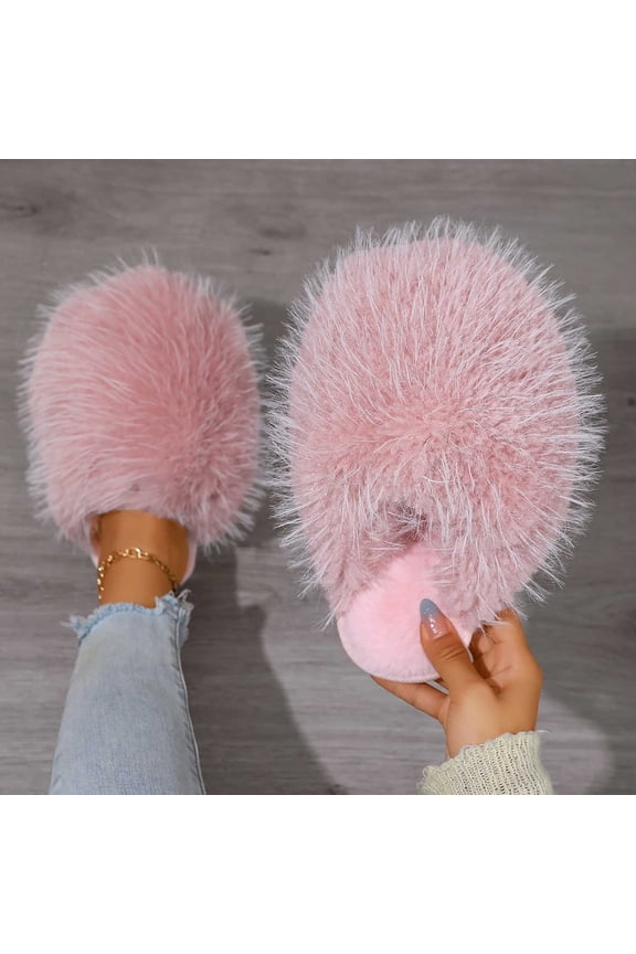 House Shoes for Women Closed Toe Fluffy Furry Scuffs Plush Lined Indoor Slip On Bedroom Footwear Winter Warm Backless Mules