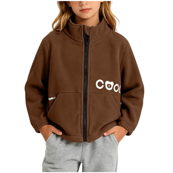 Samdudou Kids Fleece Jackets Zip Up Long Sleeve Winter Warm Coats Fall Outerwear with Stand Collar for Boys Girls School Outdoor Playwear Printed Graphic Sweatershirts Size 2-14 Years