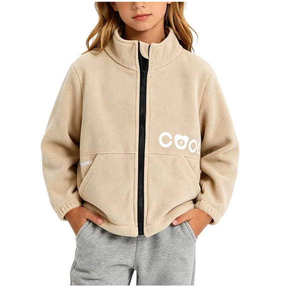 Samdudou Kids Fleece Jackets Zip Up Long Sleeve Winter Warm Coats Fall Outerwear with Stand Collar for Boys Girls School Outdoor Playwear Printed Graphic Sweatershirts Size 2-14 Years