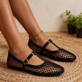 thumbnail image 1 of Samdudou Mary Jane Shoes for Women Closed Toe Flat Sandals Breathable Hollow Out Fishnet Mesh T Strap Buckle Vintage Casual Walking Footwear for Office Street, 1 of 9