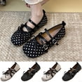 thumbnail image 1 of Samdudou Mary Janes Shoes for Women Closed Toe Round Front Multiple Criss Cross Buckle Straps Sweet Bowknot Decor Polka Dot Print Casual Walking Everyday Footwear, 1 of 9