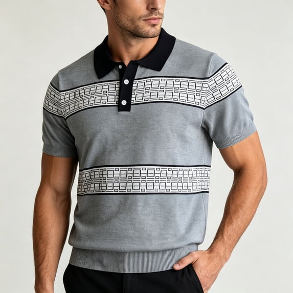 Samdudou Men's Tops Short Sleeve Knit Sweater Breathable Textured Stripe Patterned Classic Lapel Collar Vacation Summer Essential Versatile Breathable Daily Outdoor Gear