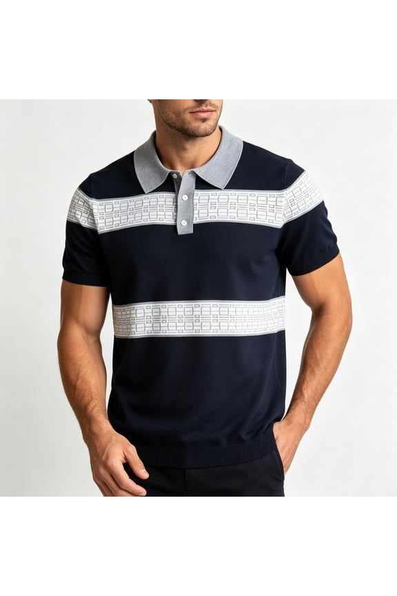 Men's Tops Short Sleeve Knit Sweater Breathable Textured Stripe Patterned Classic Lapel Collar Vacation Summer Essential Versatile Breathable Daily Outdoor Gear