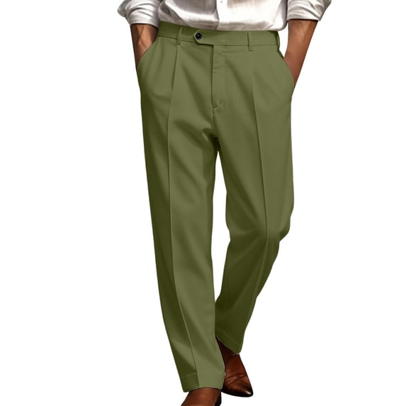 Samdudou Mens Dress Pants Pleated Front Tailored Slacks Straight Leg Loose Bottoms Classic Business Work Trousers for Professional Office Workers Daily Commute